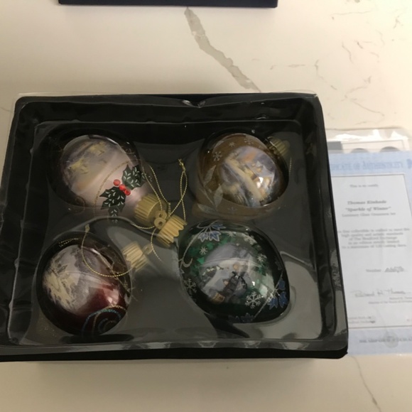 Thomas Kinkade 4 Glass Christmas Luminary Ornaments “The Sparkle of Winter” - Picture 4 of 5